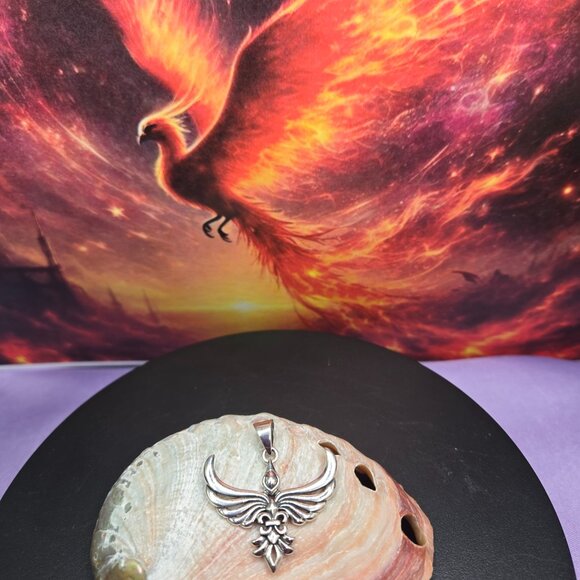 Phoenix with Fleur De Lis Sterling Silver Pendant and Earrings - Picture 6 of 10